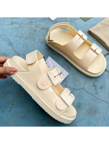 Gucci Rubber Strap Flat Sandals with Mini Double G Apricot 2021