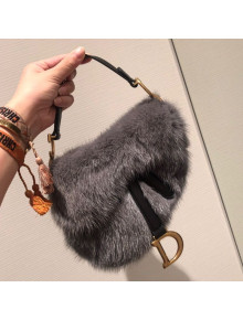 Dior Mini Saddle Mink Fur Bag Grey 2019