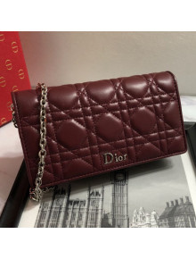Dior Lady Dior Leather Clutch with Chain Burgundy