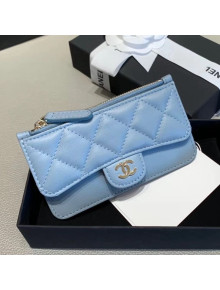 Chanel Quilted Lambskin Zipped Classic Card Holder AP0767 Blue 2019