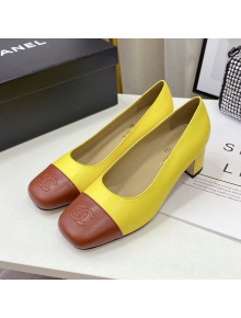 Chanel Lambskin Square Heel Pumps 5cm Yellow 2020