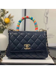 Chanel Quilted Goatskin Mini Flap Bag with Top Handle AS2215 Navy Blue 2021