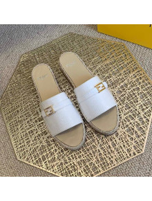 Fendi Crocodile Pattern Leather Promenade Espadrille Slides Sandals White 2021