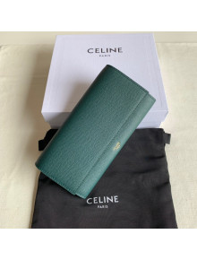 Celine Large Flap Wallet in Palm-Grained Calfskin Dark Green 2022 4148