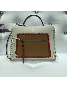 Fendi Calfskin Runway Small Bag with Leather Threading and Bows White/Toffee 2018