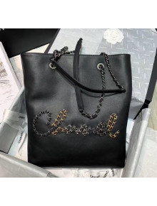 Chanel Calfskin & Chain Logo Shopping Bag Black 2020