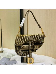 Dior Medium Saddle Bag in Brown Oblique Embroidered Velvet 2020
