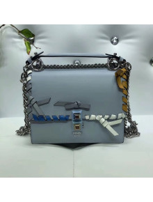 Fendi Calfskin KAN I Small Bag with Leather Threading and Bows Blue 2018