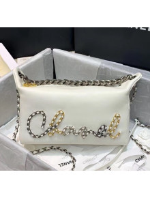 Chanel Calfskin & Chain Logo Bowling Shoulder Bag AS1886 White 2020