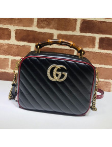 Gucci GG Diagonal Marmont Small Shoulder Bag with Bamboo Top Handle 602270 Black 2019