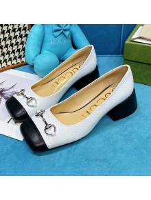 Gucci Matte Stone-Embossed Calfskin Pumps 2.5cm with Horsebit White 2021