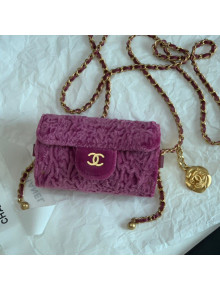 Chanel Camellia Velvet Jewel Card Holder With Chain AP2285 Pink 2021