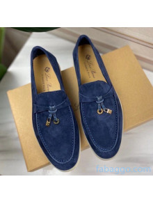 Loro Piana Suede Calfskin Summer Charms Walk Moccasin Loafers Blue 2020