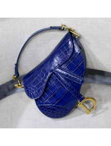 Dior Saddle Medium Bag in Crocodile Embossed Leather Blue 2019