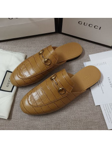 Gucci Stone Embossed Leather Slipper Light Brown 2021