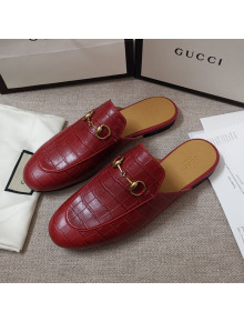 Gucci Stone Embossed Leather Slipper Red 2021