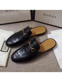 Gucci Stone Embossed Leather Slipper Black 2021