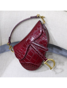 Dior Saddle Medium Bag in Crocodile Embossed Leather Burgundy 2019