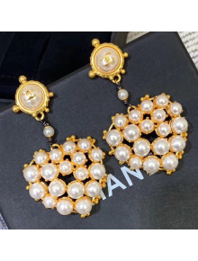 Chanel Pearl Heart Pendant Short Earrings White/Gold 2019