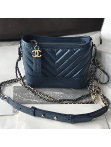 Chanel Aged Chevron Calfskin Gabrielle Small Hobo Bag A91810 Blue 2018