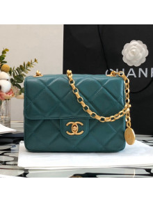 Chanel Quilted Leather Mini Sqaure Flap Bag with Vintage Coin Charm Green 2021