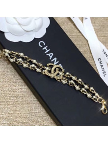 Chanel Double Chain and Leather Bracelet Black 2019