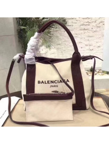 Balenciaga Denim Navy Cabas Mini Bag White/Burgundy 2017