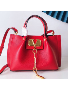 Valentino Small VCASE Grainy Calfskin Shopping Tote Bag Red 2019