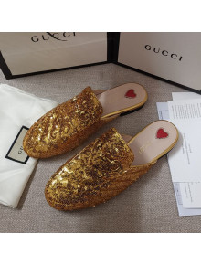 Gucci Sequins Slipper Gold 2021