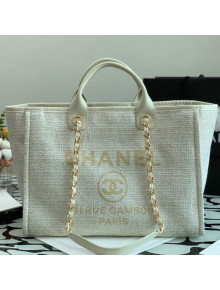 Chanel Deauville Mixed Fibers Large Shopping Bag A66941 White/Gold 2021