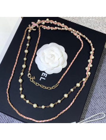 Chanel Chain and Leather Long Necklace AB1502 Pink 2019