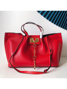 Valentino Large VCASE Grainy Calfskin Shopping Tote Bag Red 2019