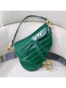 Dior Mini Saddle Bag in Crocodile Embossed Leather Green 2019