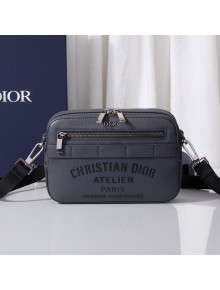 Dior Men's Christian Dior Atelier Pouch Shoulder Bag in Dark Gray Grained Calfskin 2020