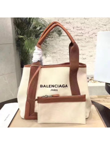 Balenciaga Denim Navy Cabas Small Bag White/Brown 2017