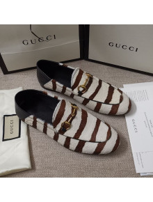Gucci Striped Horse Fur Loafers White/Brown 2021