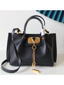 Valentino Small VCASE Grainy Calfskin Shopping Tote Bag Black 2019