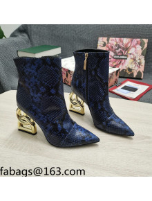 Dolce & Gabbana DG Snakeskin Print Ankle Short Boots 10.5cm Blue/Gold 2021 