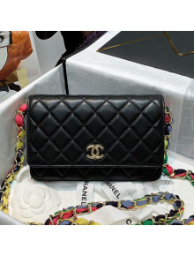 Chanel Lambskin Wallet on Chain WOC with Scarf Entwined Chain WOC AP2022 Black 2021