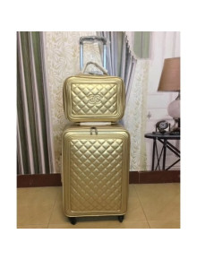 Chanel Quilting Trolley Luggage Bag Gold 2018