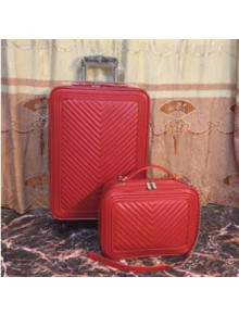 Chanel Chevron Trolley Luggage Bag Red 2018