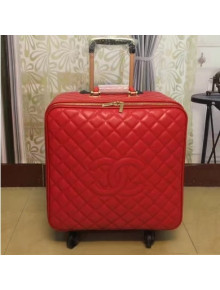 Chanel CC Quilting Trolley Luggage Bag 15 Inch Red 2018