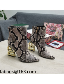 Dolce & Gabbana DG Snakeskin Print Ankle Short Boots 10.5cm Grey/Gold 2021 