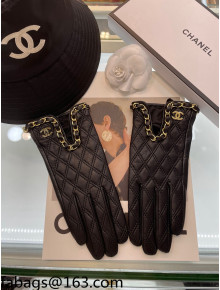 Chanel Lambskin Chain Gloves Black 2021 102915
