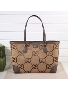Gucci Jumbo GG Canvas Medium Tote Bag with Web 631685 Camel Brown 2021