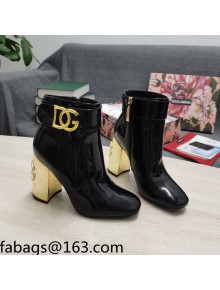 Dolce & Gabbana DG Patent Leather Ankle Short Boots 10.5cm Black/Gold 2021 111537