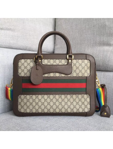 Gucci GG Canvas and Leather Briefcase with Rainbow Strap 2018