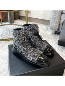 Chanel Tweed Lace-ups Ankle Boots G36424 Black 2021