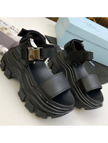 Prada Calfskin Platform Sandals with Metal Buckle Black 02 2021