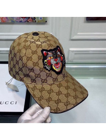 Gucci Canvas Baseball Hat with Tiger Embroidery Beige 2021